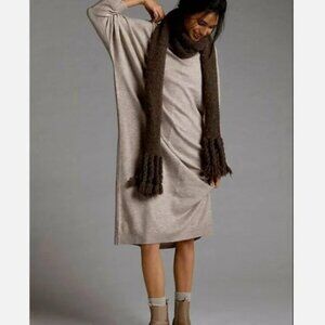 Anthropologie Cream Dress with Brown Scarf